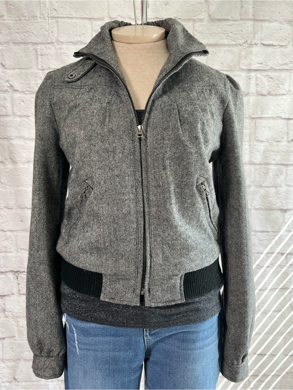Heritage 1981 Gray Women's Wool-Blend Zip Bomber Jacket